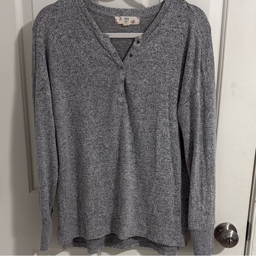 Hippie Rose Gray Polo Sweatshirt Relaxed Buttoned